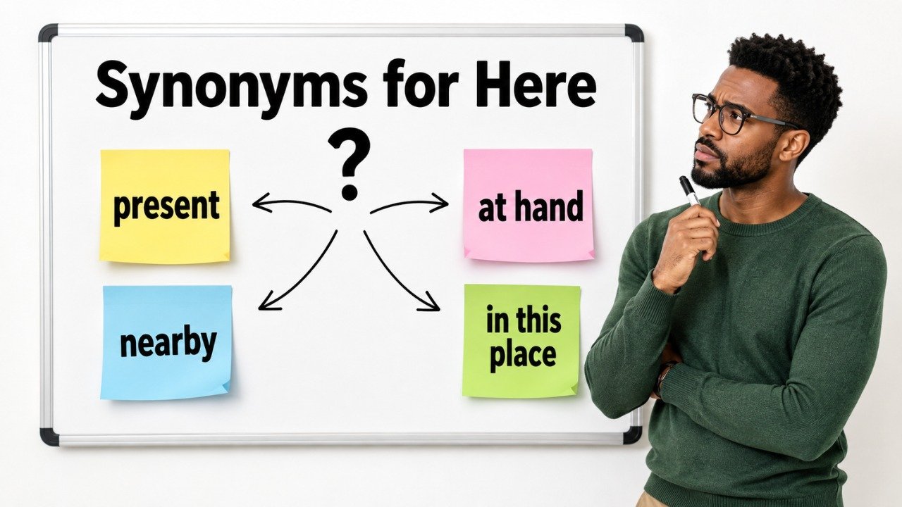 synonyms for here